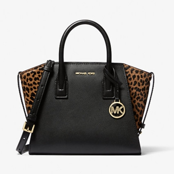 Michael Kors Avril Small Leather and Cheetah Print Satchel - Picture 1 of 6